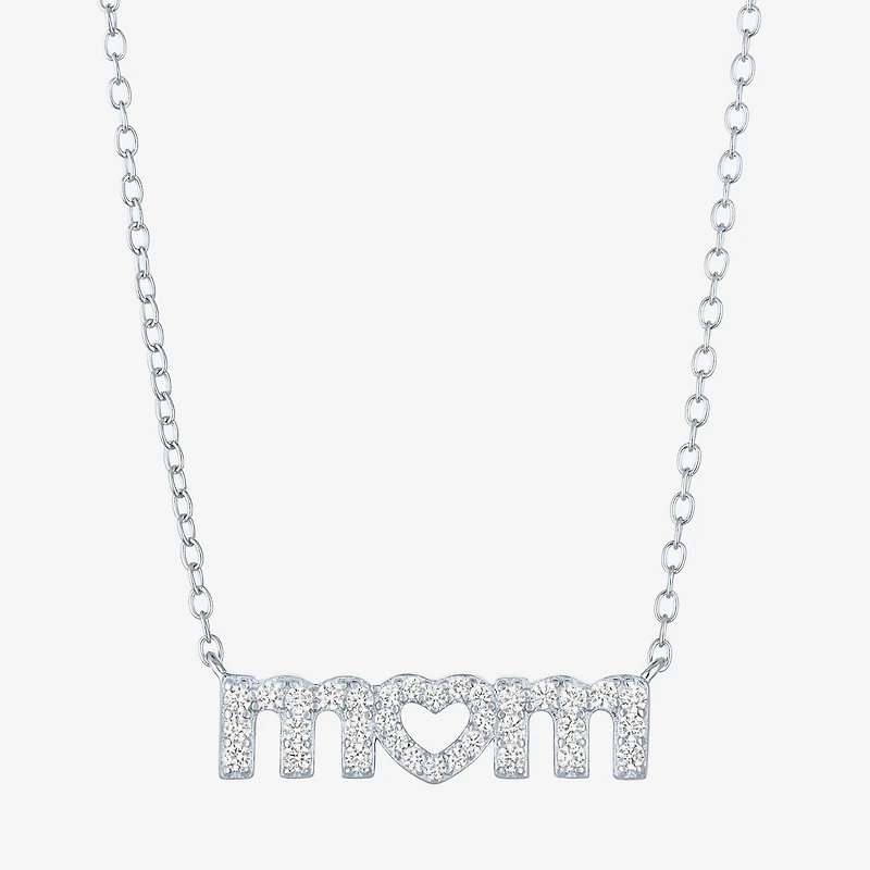 Yes Please! "Mom" Womens Lab Created White Sapphire Sterling Silver 18 Inch Pendant Necklace