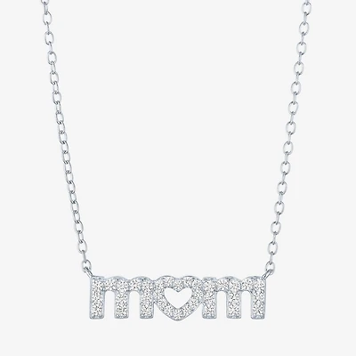 Yes Please! "Mom" Womens Lab Created White Sapphire Sterling Silver 18 Inch Pendant Necklace
