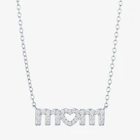 Yes Please! "Mom" Womens Lab Created White Sapphire Sterling Silver 18 Inch Pendant Necklace