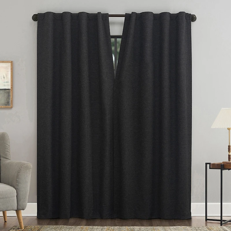 Sun Zero Treviso Back Tab Energy Saving 100% Blackout Single Curtain Panel