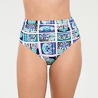 Liz Claiborne Womens Comfort Waistband Patchwork Moderate Coverage High Waist Bikini Swimsuit Bottom