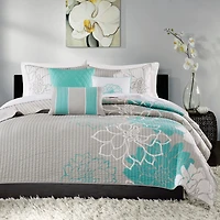 Madison Park Brianna 6-Pc Printed Cotton Quilt Set With Throw Pillows