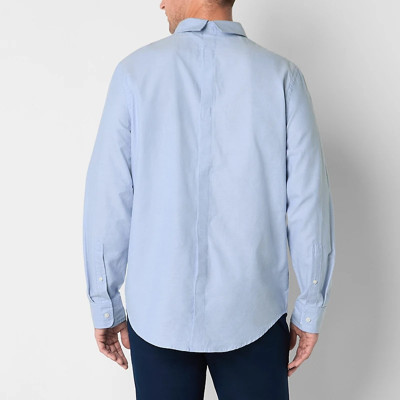 St. John's Bay Performance Oxford Mens Easy-on + Easy-off Seated Wear Long Sleeve Classic Fit Button-Down Shirt