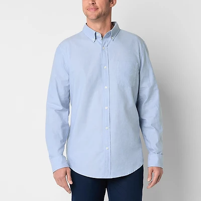 St. John's Bay Performance Oxford Mens Easy-on + Easy-off Seated Wear Long Sleeve Classic Fit Button-Down Shirt