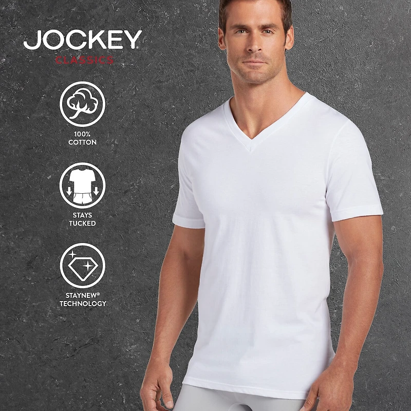 Jockey Classics Mens 3 Pack Short Sleeve V Neck Moisture Wicking T-Shirt