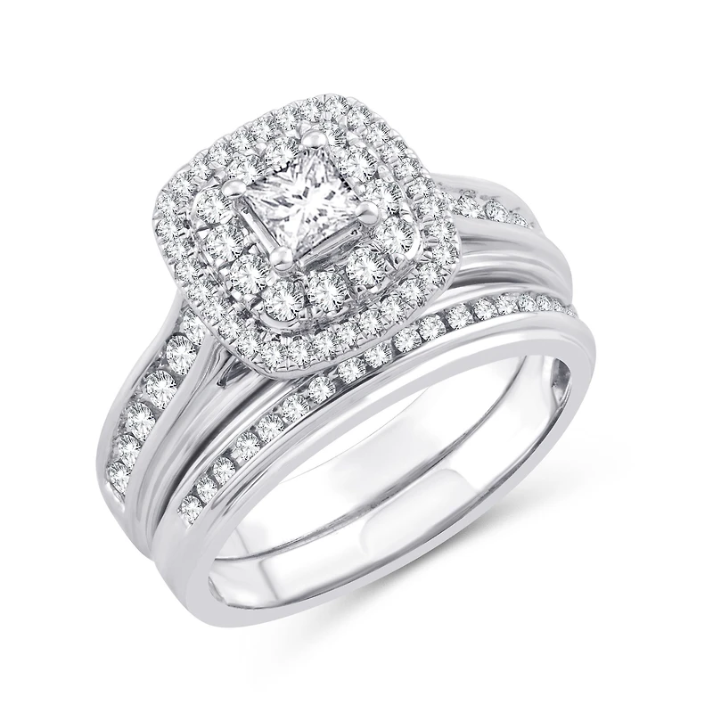 Womens 1 1/10 CT. T.W. Natural White Diamond 10K Gold Cushion Bridal Set