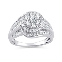 Womens 1 CT. T.W. Natural White Diamond 10K Gold Round Side Stone Halo Engagement Ring