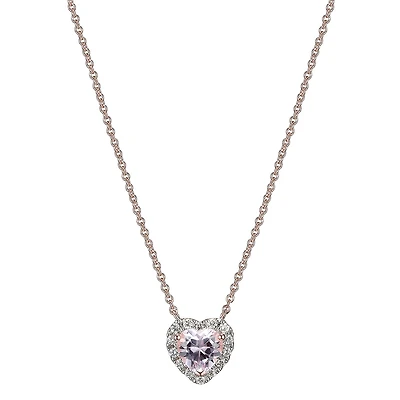 Womens Lab Grown Pink Sapphire & 1/7 CT. T.W. Lab Grown White Diamond 18K Rose Gold Over Silver Heart Pendant Necklace