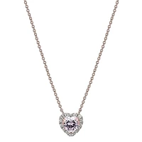 Womens Lab Grown Pink Sapphire & 1/7 CT. T.W. Lab Grown White Diamond 18K Rose Gold Over Silver Heart Pendant Necklace
