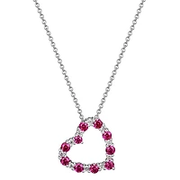 Womens Lab Grown Red Ruby & 1/7 CT. T.W. Lab Grown White Diamond Sterling Silver Heart Pendant Necklace