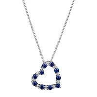 Womens Lab Grown Blue Sapphire & 1/7 CT. T.W. Lab Grown White Diamond Sterling Silver Heart Pendant Necklace