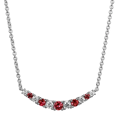 Womens Lab Grown Red Ruby & 1/5 CT. T.W. Lab Grown White Diamond Sterling Silver Pendant Necklace