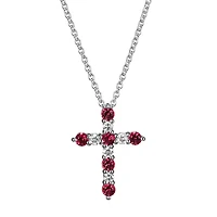 Womens Lab Grown Red Ruby & 1/8 CT. T.W. Lab Grown White Diamond Sterling Silver Cross Pendant Necklace