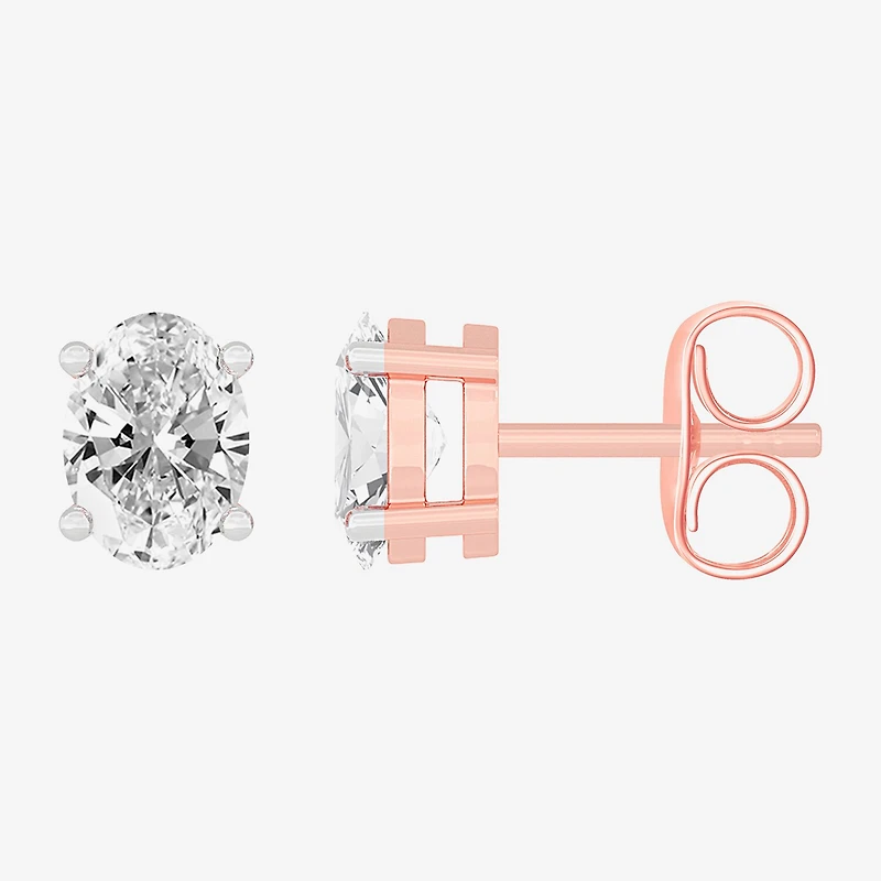 (H-I / SI1-SI2) 1 CT. T.W. Lab Grown White Diamond 14K Gold 6.2mm Oval Stud Earrings