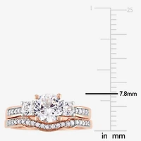 Modern Bride Gemstone Womens 1/8 CT. T.W. Lab Created White Sapphire 10K Gold Round 3-Stone Bridal Set