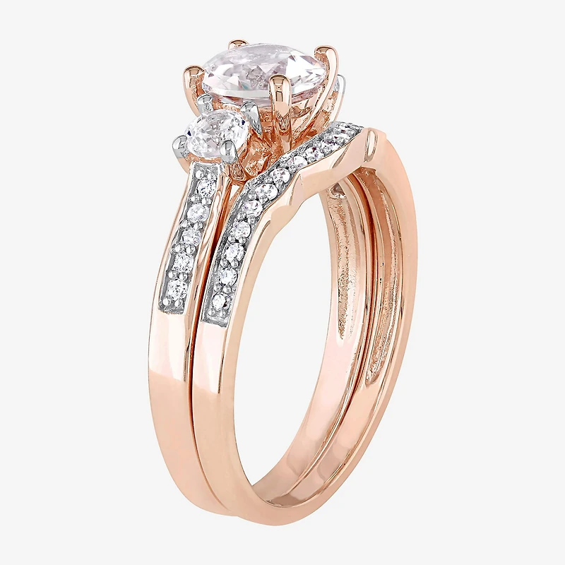 Modern Bride Gemstone Womens 1/8 CT. T.W. Lab Created White Sapphire 10K Gold Round 3-Stone Bridal Set