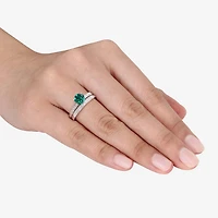 Modern Bride Gemstone Womens 1/3 CT. T.W. Lab Created Green Emerald 10K Gold Round Side Stone Bridal Set