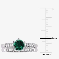 Modern Bride Gemstone Womens 1/3 CT. T.W. Lab Created Green Emerald 10K Gold Round Side Stone Bridal Set