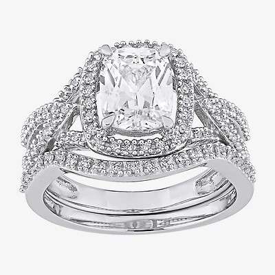 Modern Bride Gemstone Womens 1/4 CT. T.W. Lab Created White Sapphire 10K Gold Cushion Side Stone Bridal Set