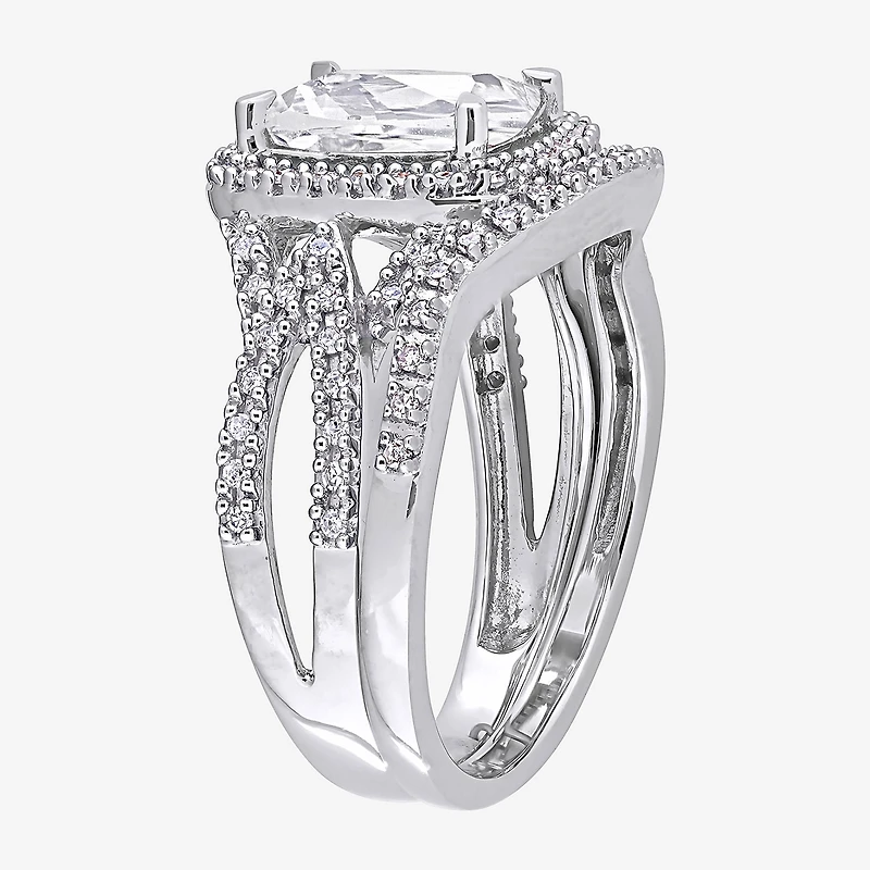 Modern Bride Gemstone Womens 1/4 CT. T.W. Lab Created White Sapphire 10K Gold Cushion Side Stone Bridal Set