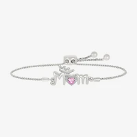 Mom Womens Lab Created Pink Sapphire Sterling Silver Heart Bolo Bracelet