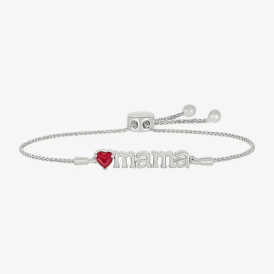 Mama Womens Lab Created Red Ruby Sterling Silver Heart Bolo Bracelet