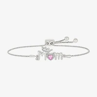 Mom Womens Diamond Accent Lab Created Pink Sapphire Sterling Silver Crown Heart Bolo Bracelet