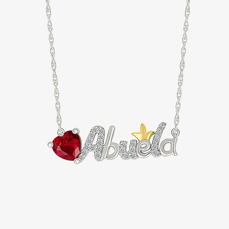 Abuela Womens Lab Created Red Ruby 10K Gold Sterling Silver Heart 18 Inch Pendant Necklace