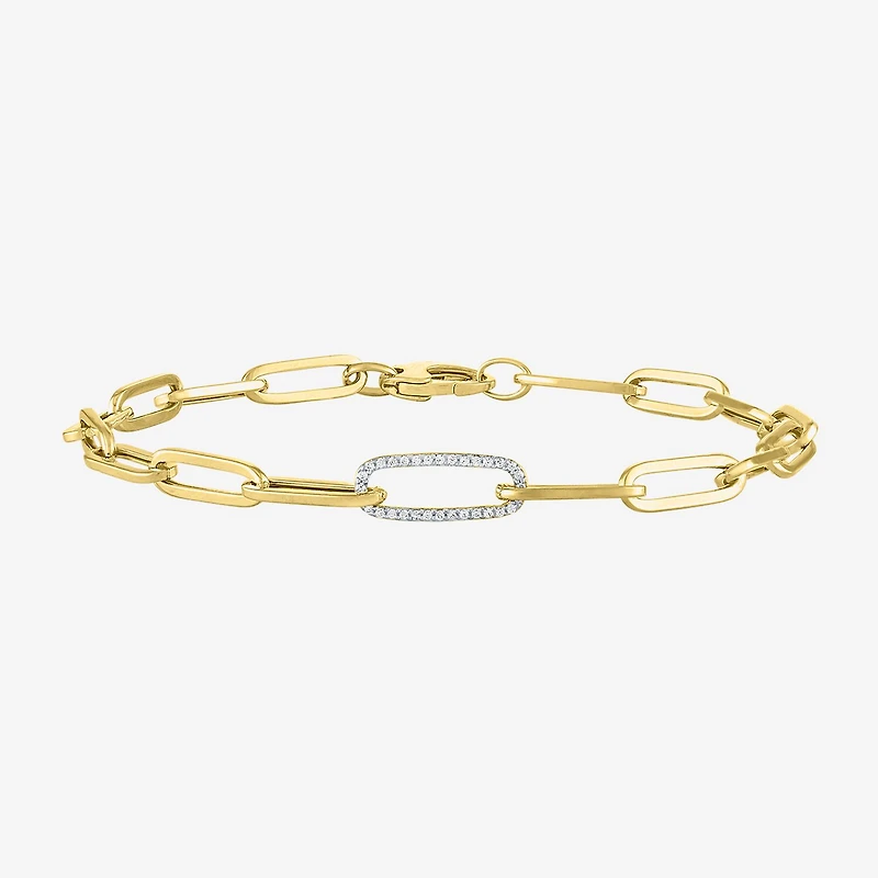 Diamond Addiction (G-H / Si2-I1) Womens Lab Grown Diamond 10K Gold 8 Inch Hollow Paperclip Chain Bracelet