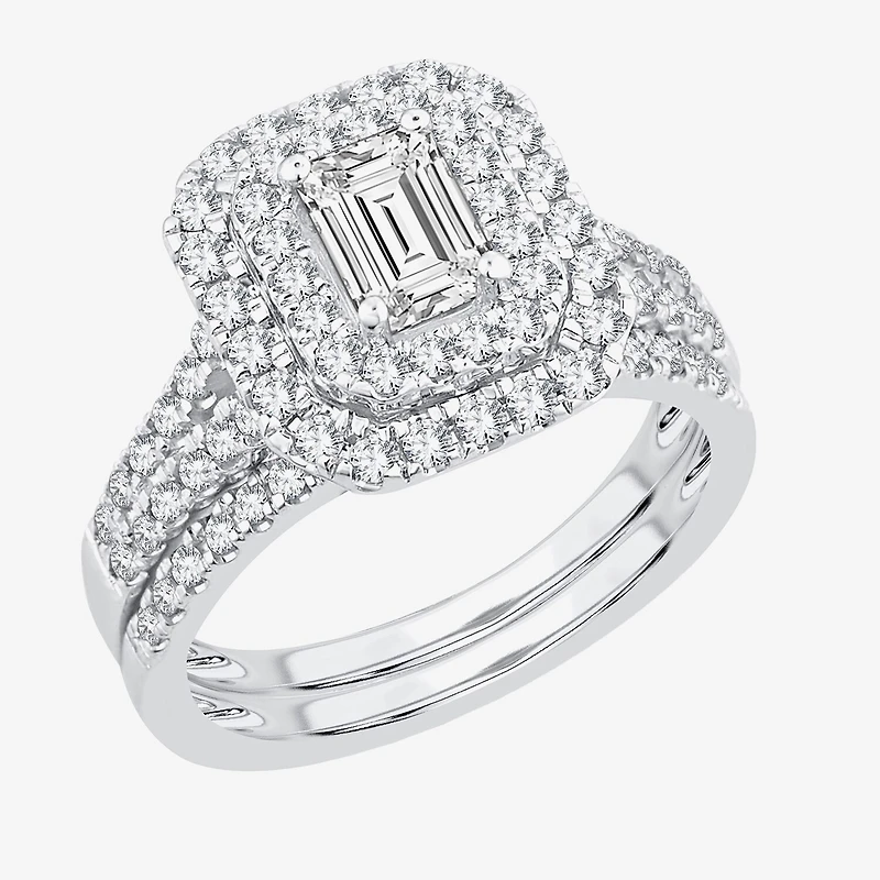 H-I / Si1-Si2) Womens / CT. T.W. Lab Grown White Diamond 10K Gold Side Stone Halo Bridal Set