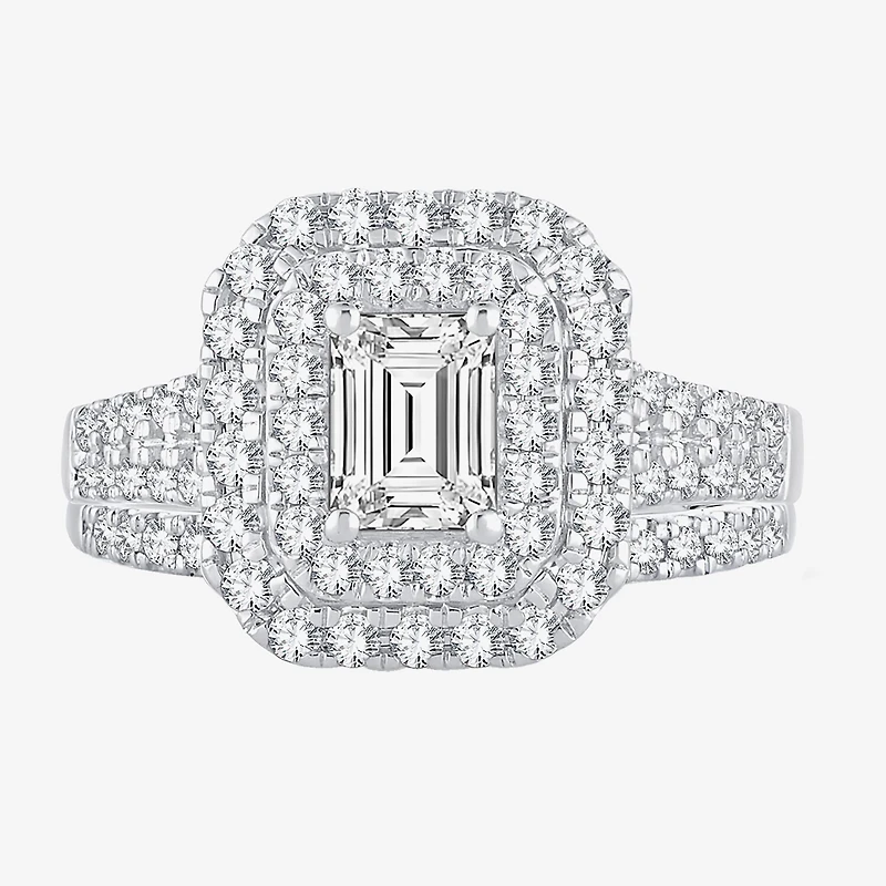 H-I / Si1-Si2) Womens / CT. T.W. Lab Grown White Diamond 10K Gold Side Stone Halo Bridal Set