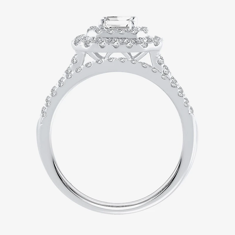 H-I / Si1-Si2) Womens / CT. T.W. Lab Grown White Diamond 10K Gold Side Stone Halo Bridal Set