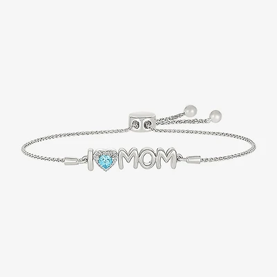 I Love Mom Womens Diamond Accent Genuine Blue Topaz Sterling Silver Heart Bolo Bracelet