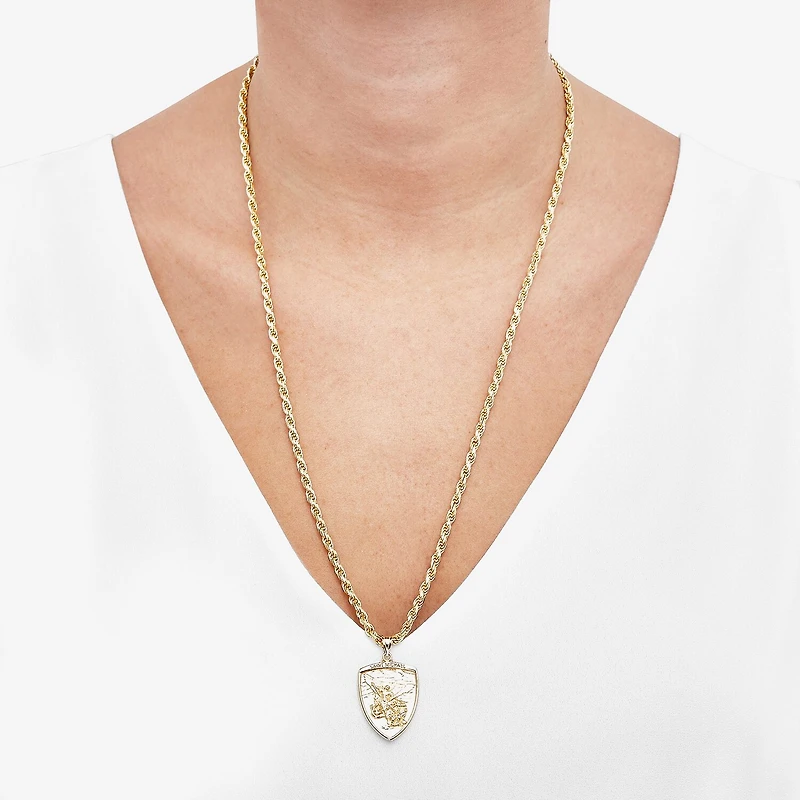 Saint Michael Mens 14K Gold Over Silver 24 Inch Pendant Necklace