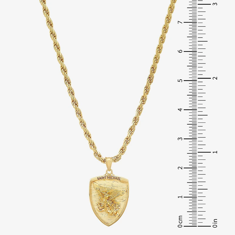 Saint Michael Mens 14K Gold Over Silver 24 Inch Pendant Necklace