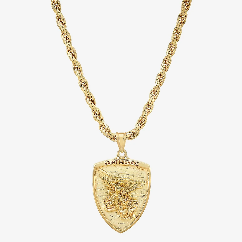 Saint Michael Mens 14K Gold Over Silver 24 Inch Pendant Necklace