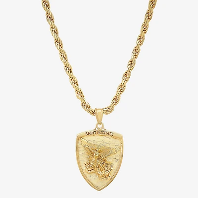 Saint Michael Mens 14K Gold Over Silver 24 Inch Pendant Necklace