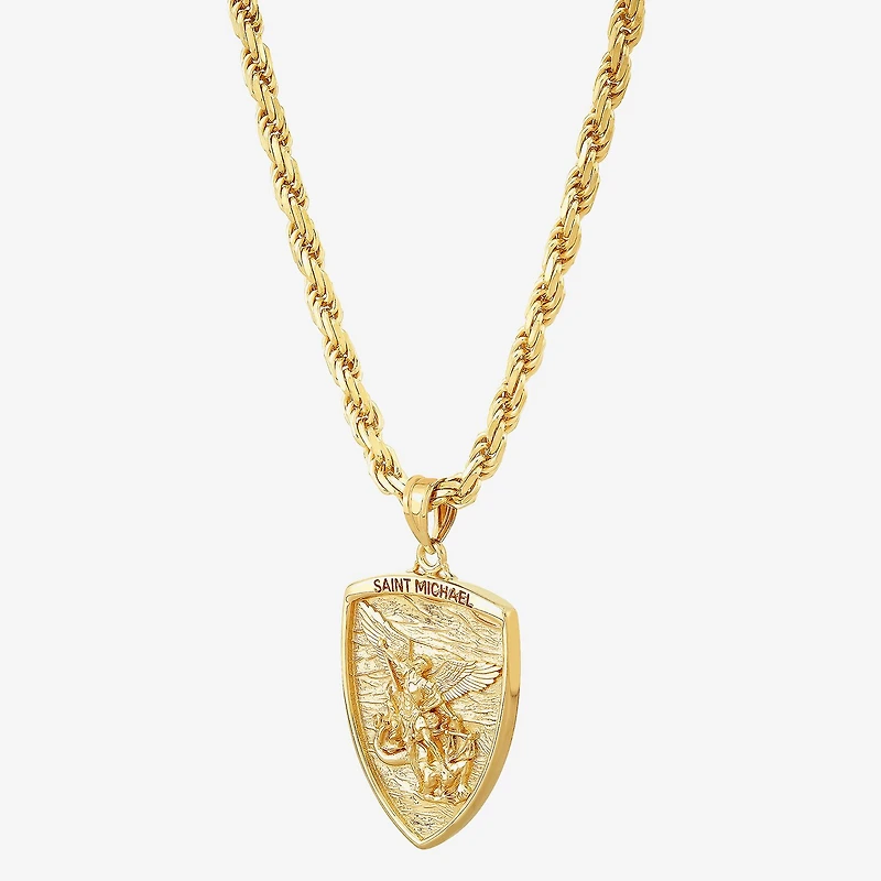 Saint Michael Mens 14K Gold Over Silver 24 Inch Pendant Necklace