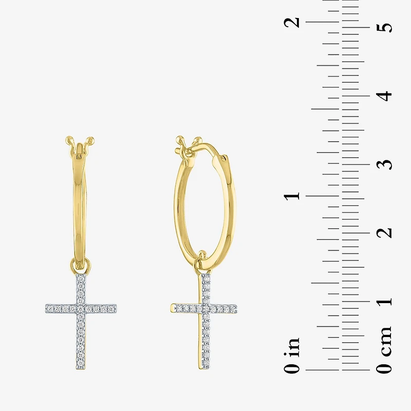 Diamond Addiction (G-H / Si2-I1) 1/10 CT. T.W. Lab Grown White Sterling Silver or 14K Gold Over 34mm Cross Hoop Earrings