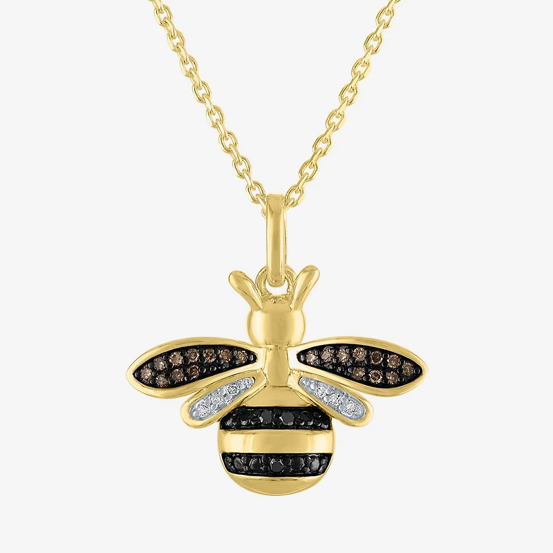 Bee Womens 1/10 CT. T.W. Natural Black Diamond 14K Gold Over Silver Sterling Silver 18 Inch Pendant Necklace