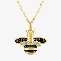 Bee Womens 1/10 CT. T.W. Natural Black Diamond 14K Gold Over Silver Sterling Silver 18 Inch Pendant Necklace