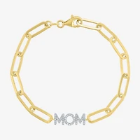 Diamond Addiction "Mom" (G-H / I1-I2) Womens 14K Gold Over Silver Sterling Silver 8 Inch Paperclip Chain Bracelet