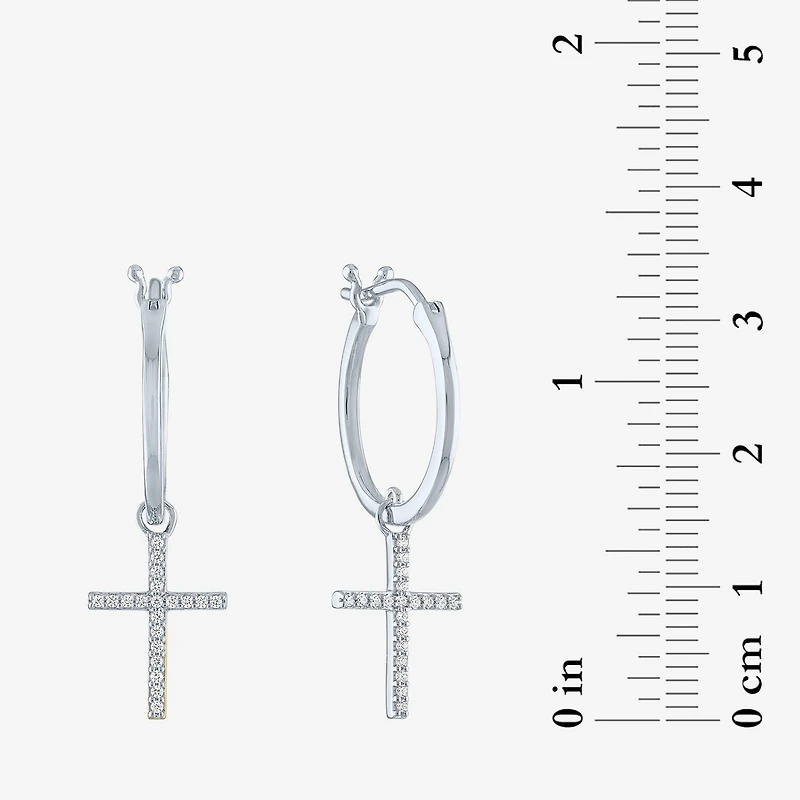 Diamond Addiction (G-H / Si2-I1) 1/10 CT. T.W. Lab Grown White Sterling Silver or 14K Gold Over 34mm Cross Hoop Earrings