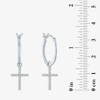 Diamond Addiction (G-H / Si2-I1) 1/10 CT. T.W. Lab Grown White Sterling Silver or 14K Gold Over 34mm Cross Hoop Earrings