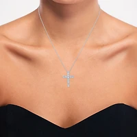 (G-H / I1-I2) Womens 1/4 CT. T.W. Lab Grown White Diamond Sterling Silver Cross 18 Inch Pendant Necklace
