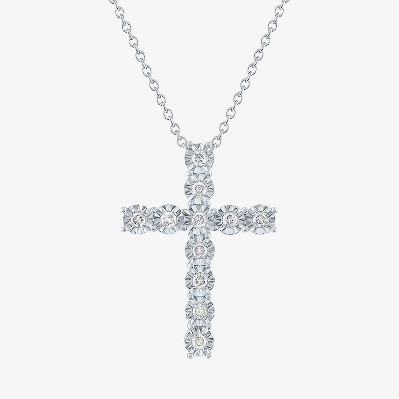 (G-H / I1-I2) Womens 1/4 CT. T.W. Lab Grown White Diamond Sterling Silver Cross 18 Inch Pendant Necklace