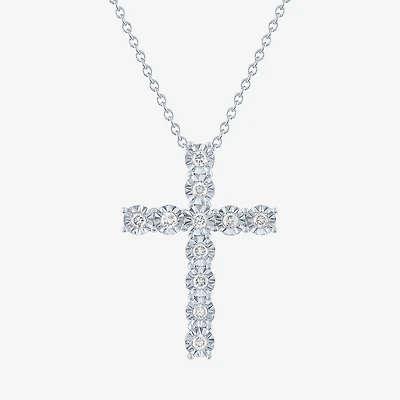 (G-H / I1-I2) Womens 1/4 CT. T.W. Lab Grown White Diamond Sterling Silver Cross 18 Inch Pendant Necklace