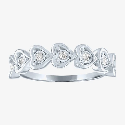 (G-H / Si2-I1) Womens 1/10 CT. T.W. Lab Grown White Diamond Sterling Silver Heart Band