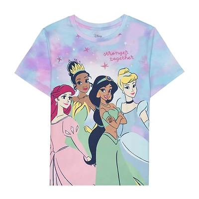Disney Collection Little & Big Kid Girls Crew Neck Short Sleeve Regular Fit Ariel Cinderella Princess Graphic T-Shirt
