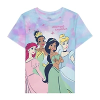 Disney Collection Little & Big Kid Girls Crew Neck Short Sleeve Regular Fit Ariel Cinderella Princess Graphic T-Shirt